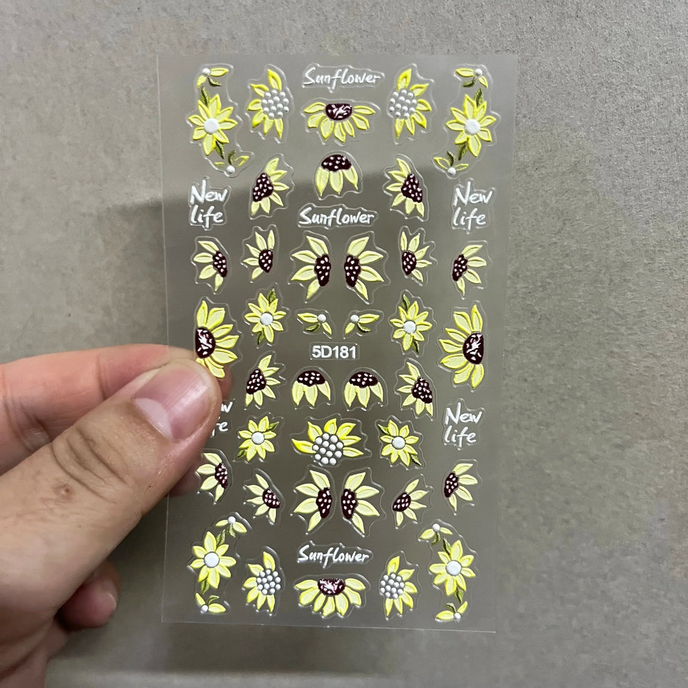1pc Chic Sunflower 5D Nail Art Stickers Self-Adhesive Waterproof & Sustainable Decals for DIY Manicure Perfect for All Seasons * (ONLINE ORDER ONLY)