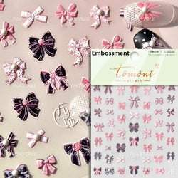 Chic Red Bowknot Silk Ribbon Pearl Elegant Line Self Adhesive Nail Art Stickers Dressy Rhinestone Manicure Decals Nail Supplies (Online Order Only)
