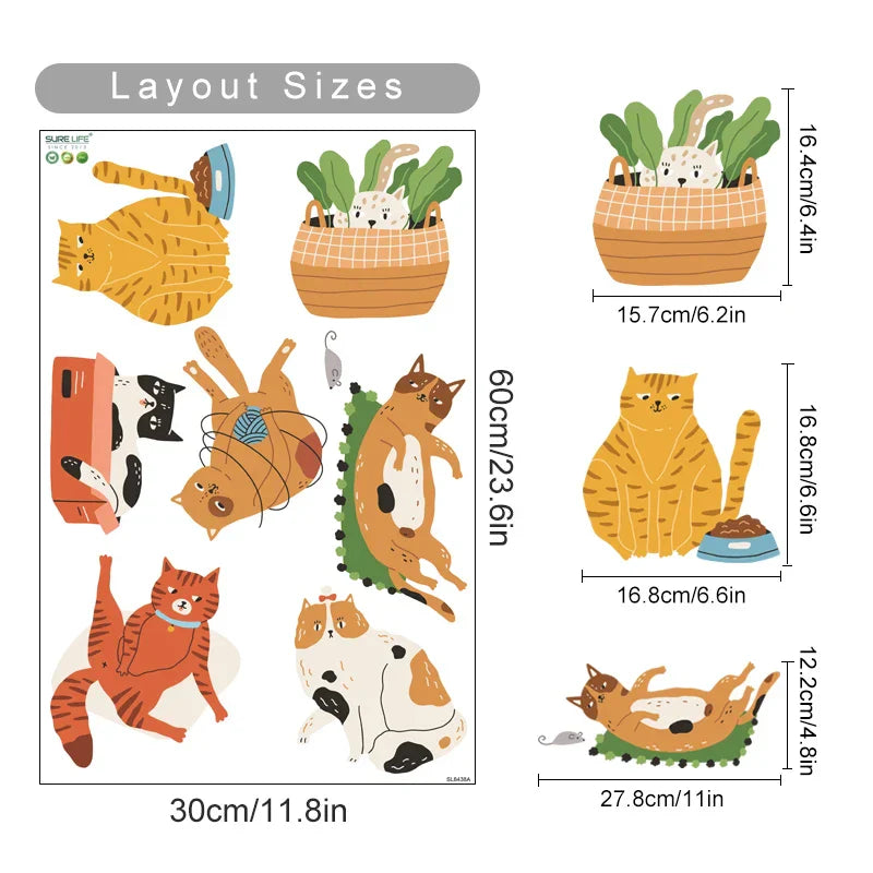 Cute Cat Playing Ball Watercolor Nursery Wall Decals Stickers Kids Room Decor (Online Order Only)