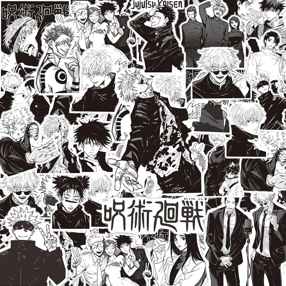 10/30/65PCS Black White Jujutsu Kaisen Anime Stickers Decoration Suitcase Scrapbooking Laptop Phone Stationery Manga Kid Sticker (Online Order Only)