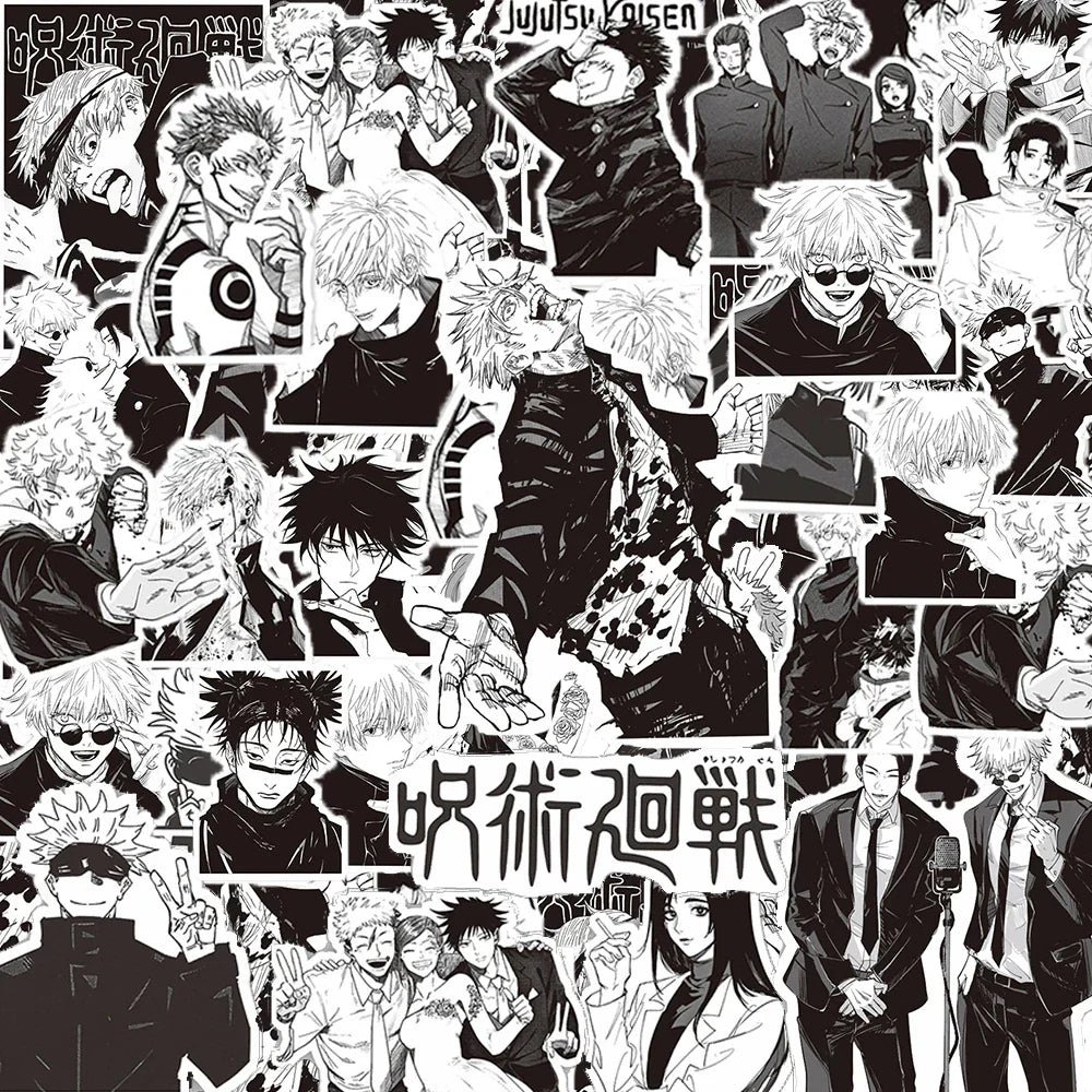10/30/65PCS Black White Jujutsu Kaisen Anime Stickers Decoration Suitcase Scrapbooking Laptop Phone Stationery Manga Kid Sticker (Online Order Only)