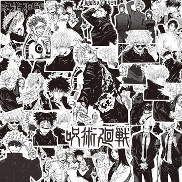 10/30/65PCS Black White Jujutsu Kaisen Anime Stickers Decoration Suitcase Scrapbooking Laptop Phone Stationery Manga Kid Sticker (Online Order Only)