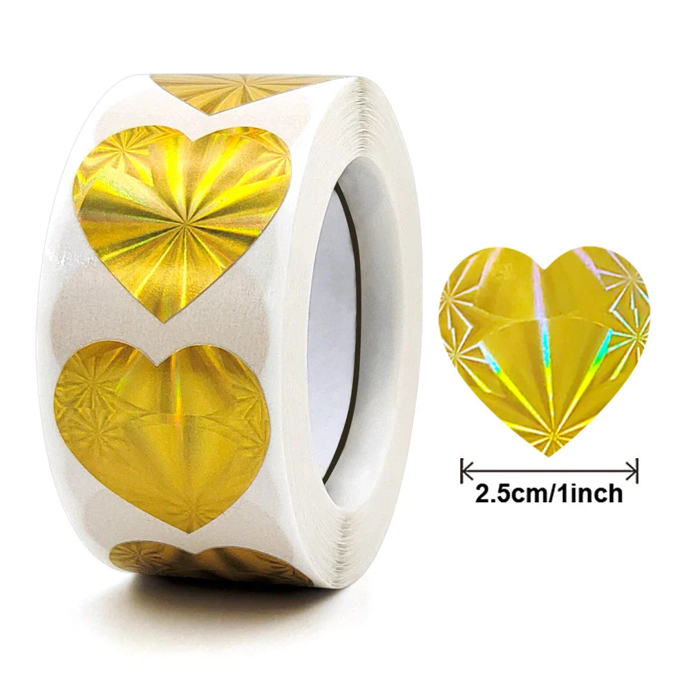 100-500pcs Heart Stickers for Envelopes Valentine's Day Sparkling Heart Stickers Decorative Love Stickers Holiday Decoration (Online Order Only)