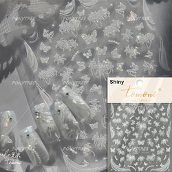 Dreamy Lace Rose Flower Fabric Art Tender Gauze Gird Pearl Pendant Irregular Pattern Nail Art Stickers Decoration Manicure Decal (ONLINE ORDER ONLY)