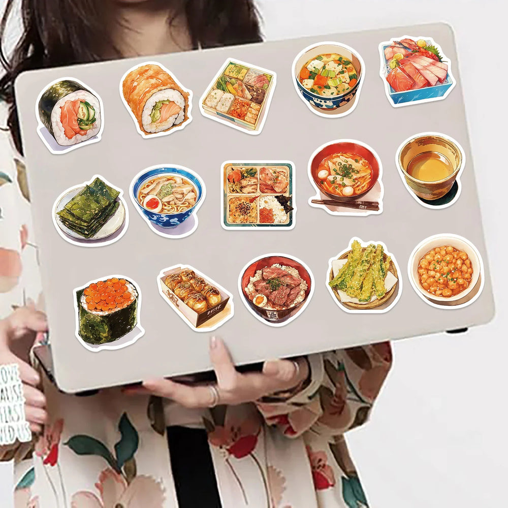 30Pcs Japanese Gourmet Food Stickers for Laptop Scrapbook Waterproof Cartoon Graffiti Decals Cute Sticker Toys Decor (ONLINE ORDER ONLY)