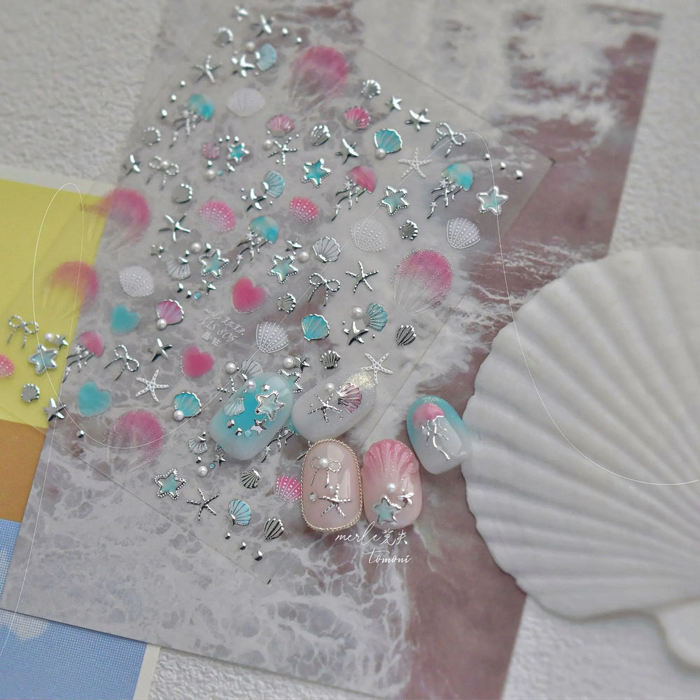Dizzying Shell Coral Dolphin Starfish Heart Jellyfish Water Bubbles Ocean Adhesive Nail Art Decorations Stickers Manicure Decals (ONLINE ORDER ONLY)