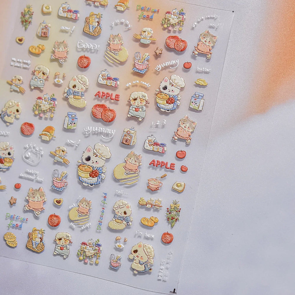 Sweater Glovesvacuum Cup Milk Fallen Leaves Kitten Adhesive Nail Art Stickers Warm Suitpinecone Kitchenware Cat Manicure Decals (ONLINE ORDER ONLY)