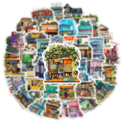 10/30/50PCS Japanese Store Stickers Aesthetic Flower House Cartoon Decals DIY Scrapbooking Stationery Phone Guitar Toys Sticker (Online Order Only)
