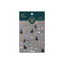 Cat Kitten Mewing Flower Star Bowknot Sweet Cherry Cake Food Line Sun Apple Heart Self Adhesive Nail Art Stickers Manicure Decal (Online Order Only)