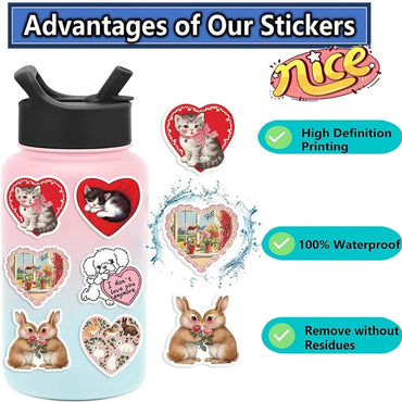 10/30/50PCS Cute Rabbit Cat Sticky PVC Sticker Aesthetic Children's Stationery DIY Decoration Scrapbooking School Supplies (ONLINE ORDER ONLY)