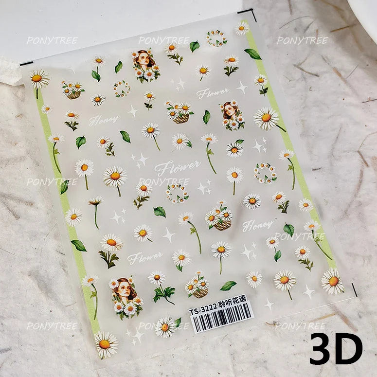 Cute Bee Honey Jar Daisy Flowers Gather Honey Pot Love Heart Green Leaves Reliefs Self Adhesive Nail Art Stickers Manicure Decal (ONLINE ORDER ONLY)