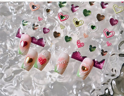 Lovely Love Heart Graffiti Crystal Geometric Cat's Eye Macaron Color Hollow Out Self Adhesive Nail Art StickersManicure Decals (ONLINE ORDER ONLY)