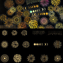 45PCS Holographic Gold Cartoon Stickers Butterfly Astrology Fireworks Guitar Car Decals (Online Order Only)