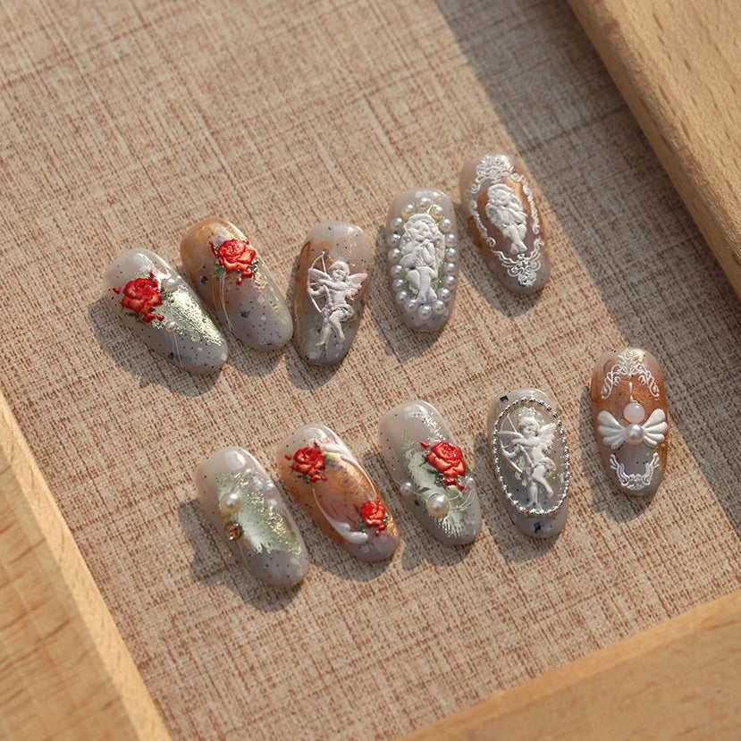 Baroque Angel Archery Wing Butterfly Retro Totem European Border Rose Flower Lace Chic Adhesive Nail Art Sticker Manicure Decals (ONLINE ORDER ONLY)