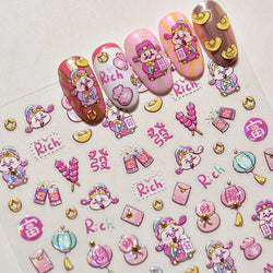 rich letter Chinese characters gourd money lantern firecracker God of wealth Yuanbao Adhesive Nail Art Stickers Manicure Decals (ONLINE ORDER ONLY)