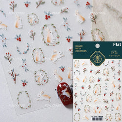 Rabbit Bunny Moon Flower Lantern Peach Blossom Star Bowknot Self Adhesive Nail Art Stickers Rhinestone Delicate Manicure Decals (ONLINE ORDER ONLY)