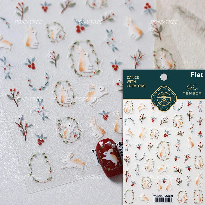 Shiny Black Rabbit Bowknot Flower Cake Fork Spoon 5D Soft Embossed 3D Flat Self Adhesive Nail Art Stickers Lovely Manicure Decal (ONLINE ORDER ONLY)