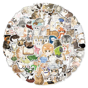 10/77pcs Kawaii Cat Cartoon Graffiti Stickers Cute Animal Aesthetic Decals PVC for Diary Luggage Skateboard Graffiti Decals Toy (Online Order Only)