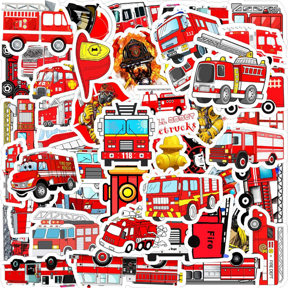 50pcs Cartoon Fire Extinguishing Graffiti Stickers for Helmet, Wall, DIY Decoration (Online Order Only)