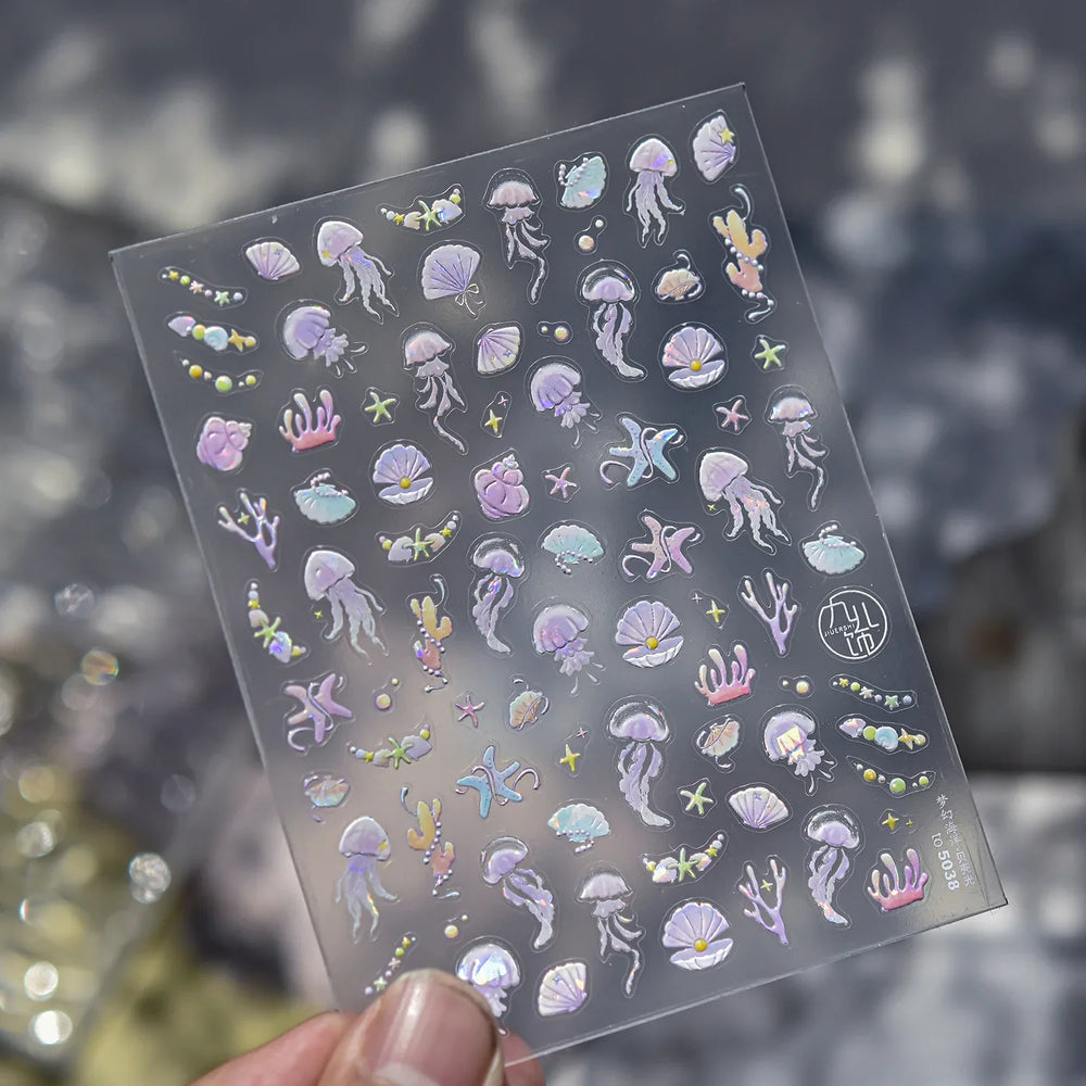 Star Drift Bottle Current Bottle Jellyfish Marine Meteor Water Bubble Love Heart Self Adhesive Nail Art Stickers Manicure Decals (ONLINE ORDER ONLY)