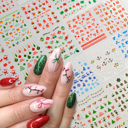 30Sheet 3D Glitter Christmas Nail Art Stickers Santa Claus Snowflake Elk Christmas Tree Design Nail Decals Cartoon Nail Supplies (Online Order Only)