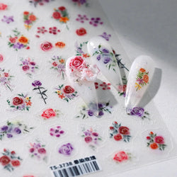 Rose Flower Garden Soft Embossment Adhesive Nail Art Stickers Charming Rhinestone Manicure Decals Nail Supplies for Professional (ONLINE ORDER ONLY)
