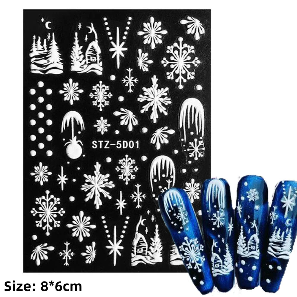 Cute Deer Christmas Nail Stickers 5D Embossed Elk Star Gingerbread Man Snowflake Santa Claus Holly DIY Winter Engraved Manicure* (ONLINE ORDER ONLY)