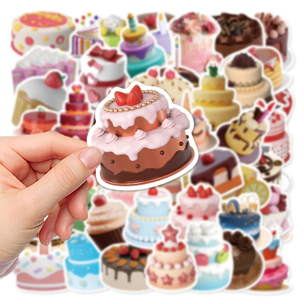 Cartoon 3D Birthday Cake Stickers for Phone Laptop Luggage Skateboard Kids Toy (ONLINE ORDER ONLY)