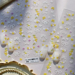 Yellow Purple Mini Flower White Lace Bowknot Flower Bouquet Spring 5D  Adhesive Nail Art Decoration Stickers DIY Manicure Decals (ONLINE ORDER ONLY)