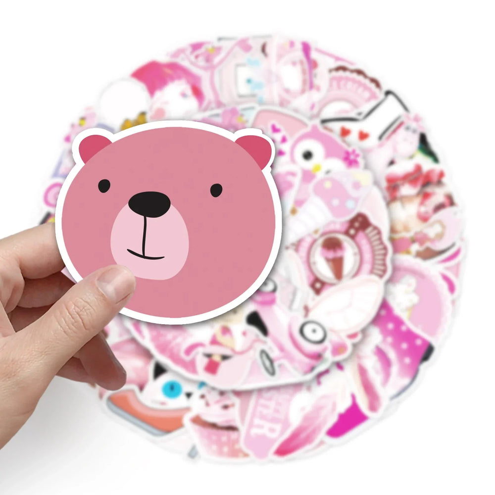 50Pcs Pink Cartoon Waterproof Vinyl Stickers for Skateboard Snowboard Decal (Online Order Only)