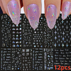 12pcs 3D Golden Glitter Heart Love Nail Stickers Valentine Self Adhesive Cute Cartoon Decal Geometry Slider Manicure Decoration* (ONLINE ORDER ONLY)