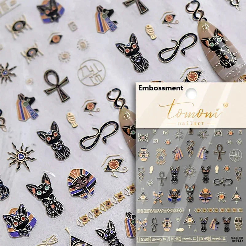 Cute Cat Eye Fishbone Animals Leopard Cat Ginger Cat Kitten Exclamation Point Paw Self Adhesive Nail Art Sticker Manicure Decals (ONLINE ORDER ONLY)