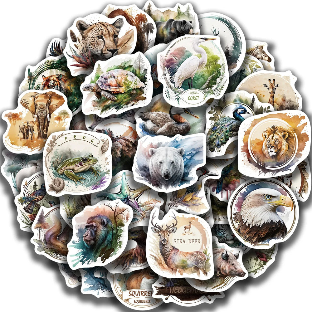 50PCS Cute Zoo Wild Animals Cartoon Stickers for Kids Toy DIY Luggage Laptop Guitar Skateboard Phone Case Bike Car Sticker (ONLINE ORDER ONLY)
