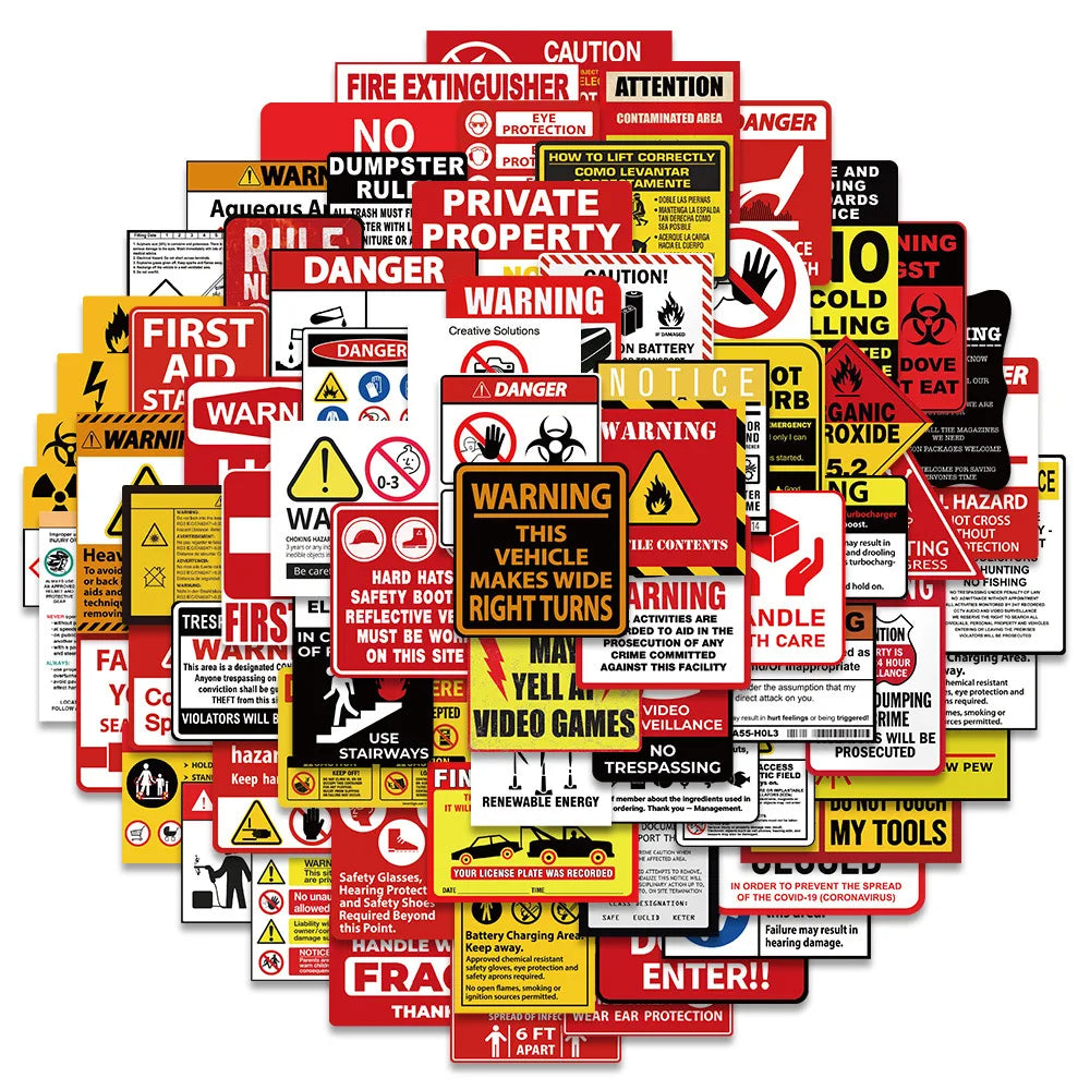 Warning Danger Stickers Decals Car Luggage Guitar Fridge Laptop DIY Graffiti Cartoon Kid Toy 10/40/75PCS (ONLINE ORDER ONLY)