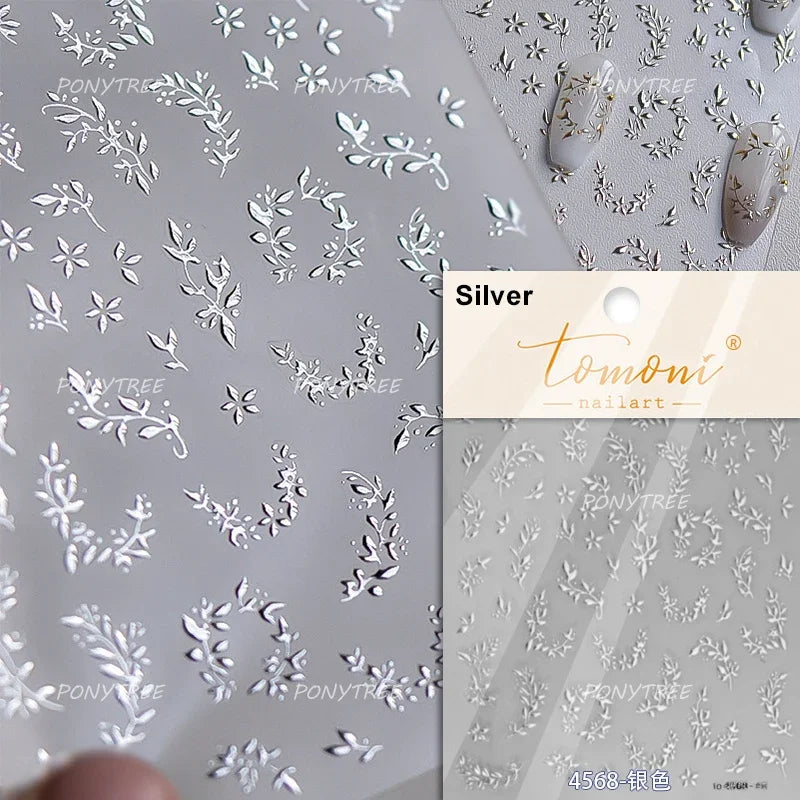 Embroidered Butterfly Flower Colourful Gradient Morning Glory Leaves Self Adhesive Nail Art Stickers Rhinestone Manicure Decals (ONLINE ORDER ONLY)