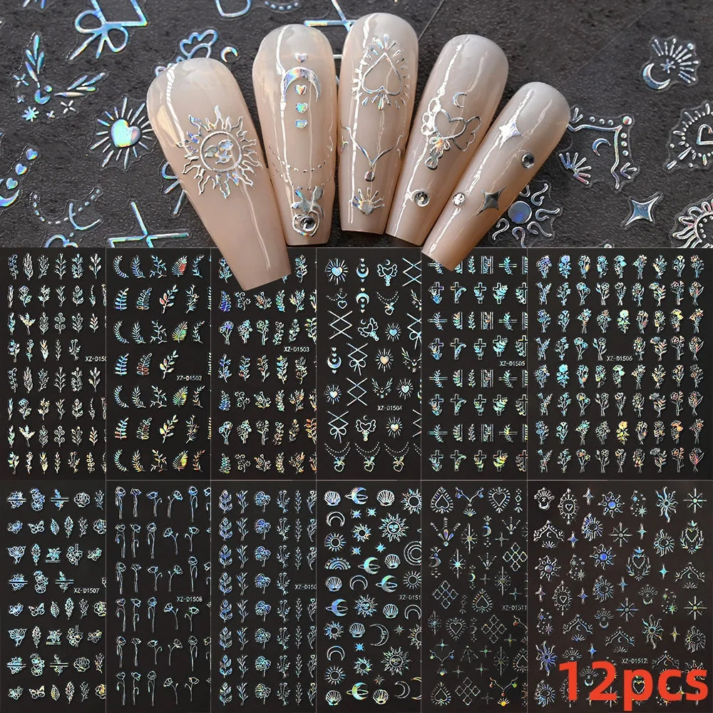 12 Sheets Valentines Nail Stickers Red Heart Nail Art Sticker Decal Solid Hollow Heart 3D Self-Adhesive Design Nail Art Supplies (ONLINE ORDER ONLY)