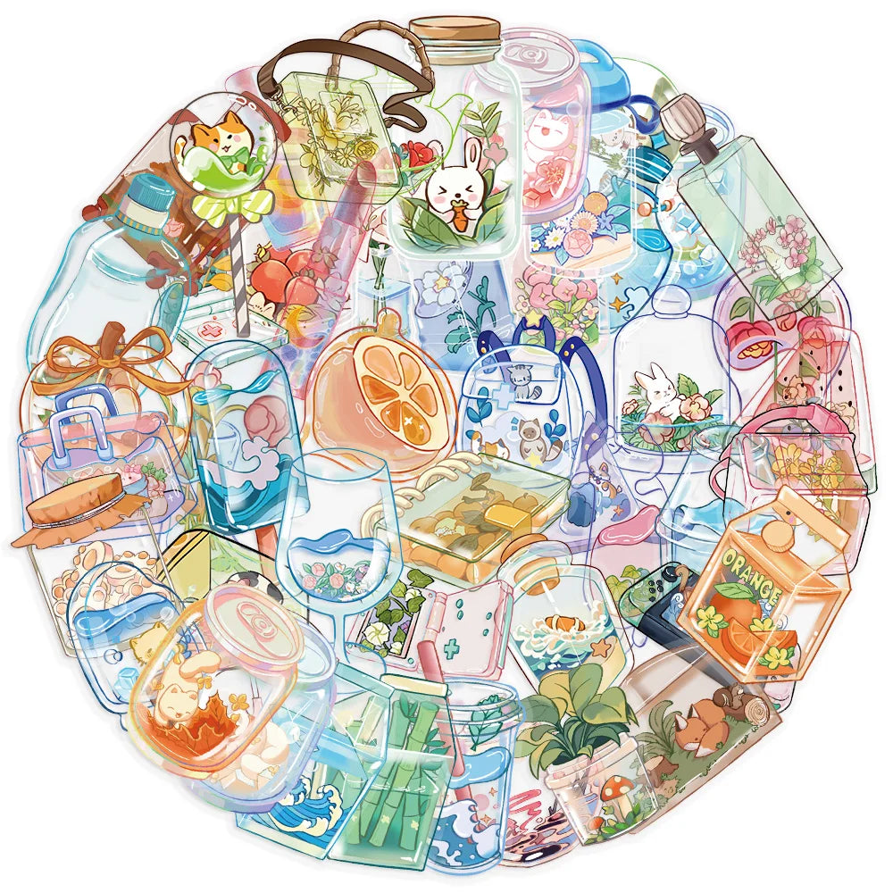 50pcs Clear Glass Flowers Plants and Animals PET Sticker Aesthetic Decoration Scrapbooking Stationery School Supplies Stickers (ONLINE ORDER ONLY)