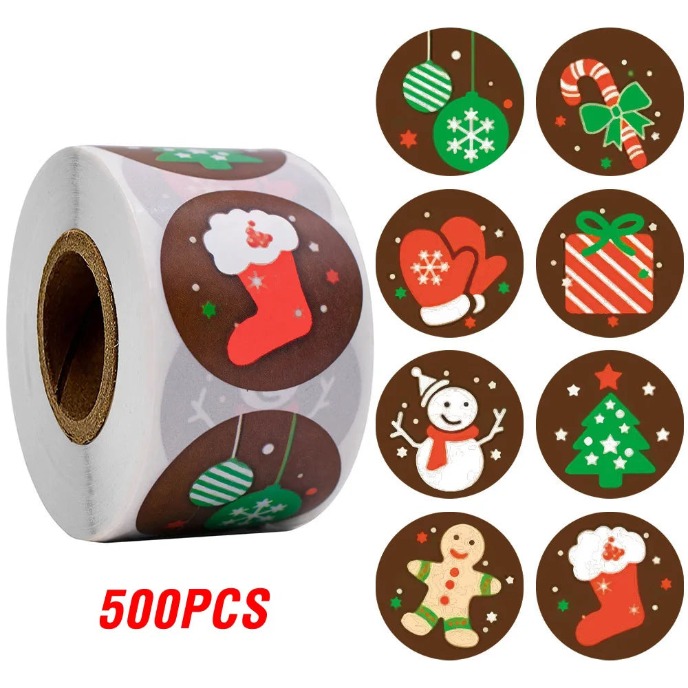 100-500pcs Christmas Stickers Santa Snowflake Adhesive Label Stickers DIY Biscuit Gift Baking Business Packaging Stickers (ONLINE ORDER ONLY)