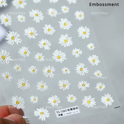 Cute Beige Yellow Pristine Fresh Daisy Flower 5D Shiny Soft Embossed Relief Charm Self Adhesive Nail Art Stickers Manicure Decal (ONLINE ORDER ONLY)