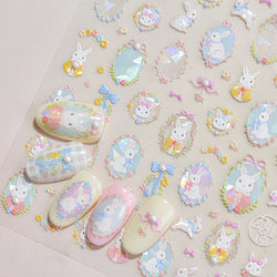 Flower Garland Lovely Bunny Rabbit Floral Wreath Bowknot Frame Spring Charm Heart 5D Adhesive Nail Art Stickers Manicure Decals (ONLINE ORDER ONLY)