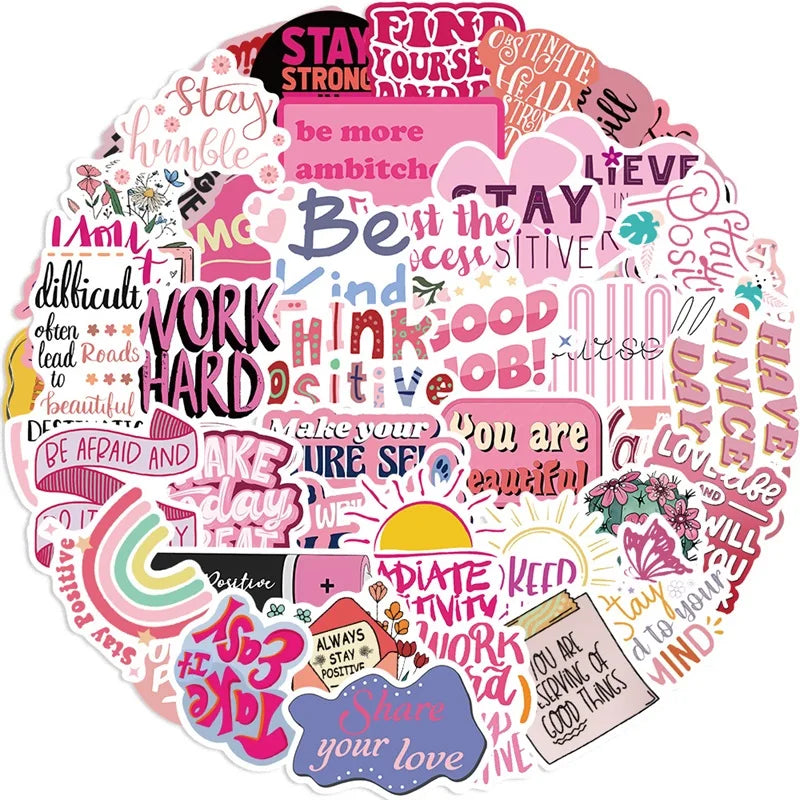 10/30/50PCS Kawaii Encourage Pink PVC Sticky Sticker Aesthetic DIY Stationery Decoration Scrapbooking School Supplies for Kids (ONLINE ORDER ONLY)