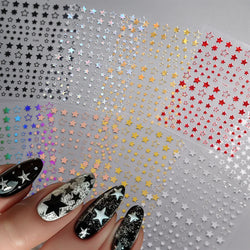 9Pcs 3D Sliver Stars Nails Stickers Bronzing Star Nail Art Decals For DIY Nail Art Decoration Self Adhesive Nail Manicure Parts* (Online Order Only)