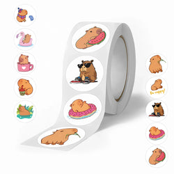 500pcs Capybara Cartoon Stickers Roll - DIY PVC Decals for Laptop, Phone, Suitcase, Reward, Gift (ONLINE ORDER ONLY)