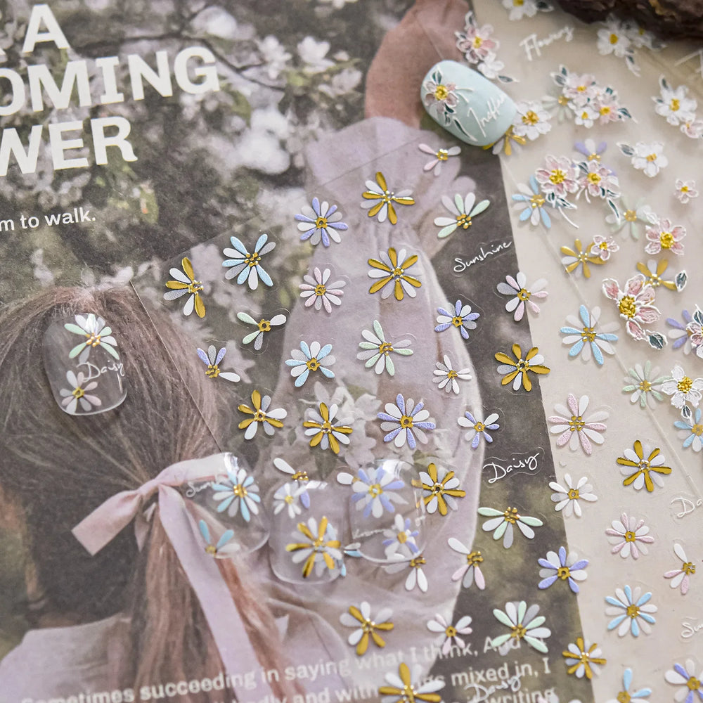 Colourful Daisy Cosmos Hot Stamping Petal Delicate and Pretty Plant Self Adhesive Nail Art Decoration Stickers Manicure Decals (ONLINE ORDER ONLY)
