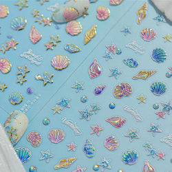 Shiny Colourful Marine Shell Starfish Ocean Elements Star Water Bubbles Star Conch Underwater Nail Art Stickers Manicure Decals (ONLINE ORDER ONLY)
