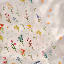 Field Bouquet Canola Flowers Daisy Tulip Garden Lavender Spring Embossed Reliefs Self Adhesive Nail Art Stickers Manicure Decals (ONLINE ORDER ONLY)