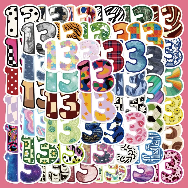 50pcs Lucky Number 13 Graffiti Stickers for Helmet, Wall, DIY Decoration Wholesale (ONLINE ORDER ONLY)