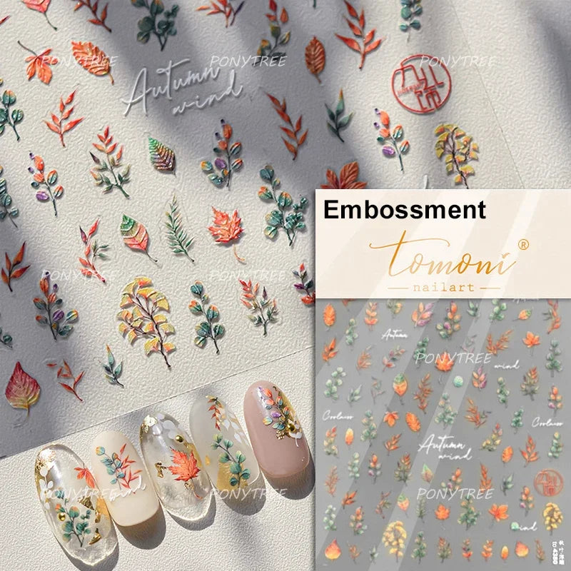 Embroidered Butterfly Flower Colourful Gradient Morning Glory Leaves Self Adhesive Nail Art Stickers Rhinestone Manicure Decals (ONLINE ORDER ONLY)