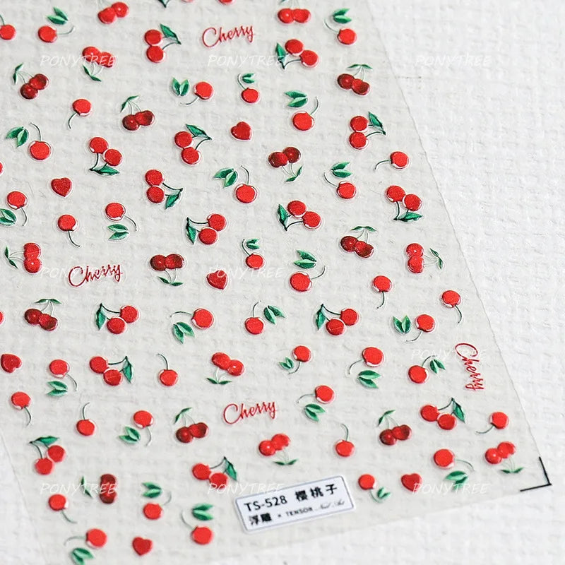 Lovely Red Heart Crystal Cherry Fruit Bowknot Letter Gold Pink Self Adhesive Nail Art Sticker Delicate Rhinestone Manicure Decal (ONLINE ORDER ONLY)