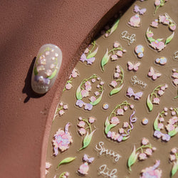 Lily of The Valley Star Spring Flower Bowknot Butterfly Water Bubbles Self Adhesive Nail Art Stickers Rhinestone Manicure Decals (ONLINE ORDER ONLY)